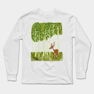 Deer in birch forest Long Sleeve T-Shirt